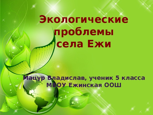 Экологические проблемы села Ежи   Мацур Владислав, ученик 5 класса МБОУ Ежинская ООШ 