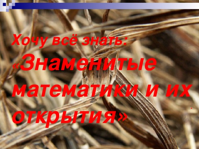 Хочу всё знать:  « Знаменитые математики и их открытия» .  