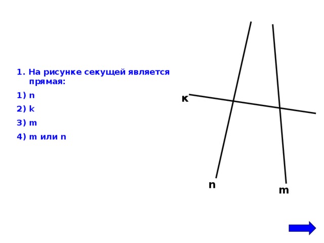 1. На рисунке секущей является прямая: n k m m или n  к n m 