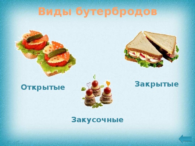 Виды бутербродов схема