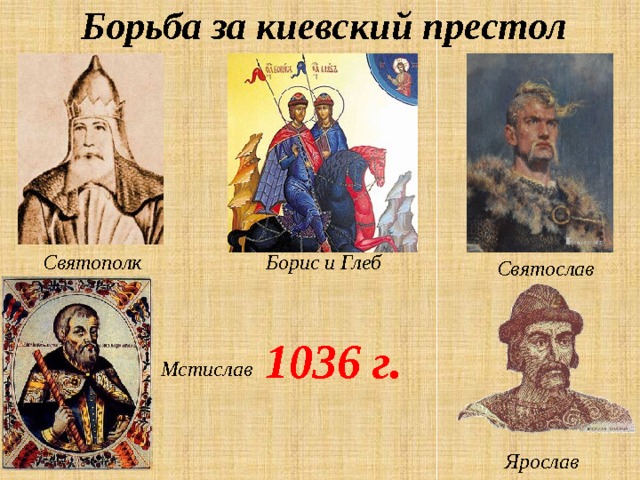 Борьба за киевский престол Святополк Борис и Глеб Святослав 1036 г. Мстислав Ярослав 