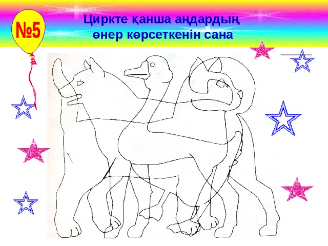 Циркте қанша аңдардың өнер көрсеткенін сана 
