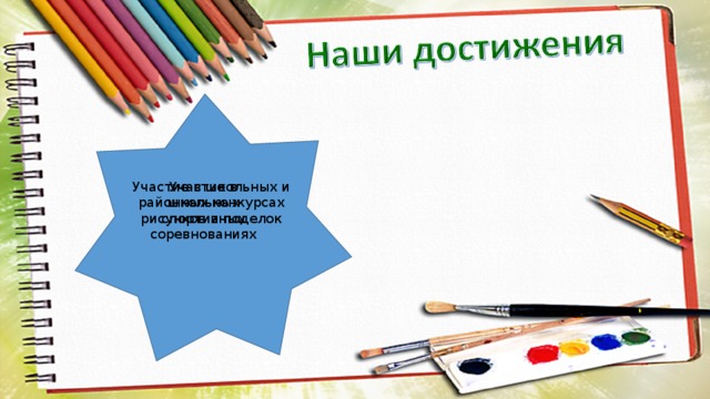 Участие в школьных и районных конкурсах рисунков и поделок Участие в школьных спортивных соревнованиях 