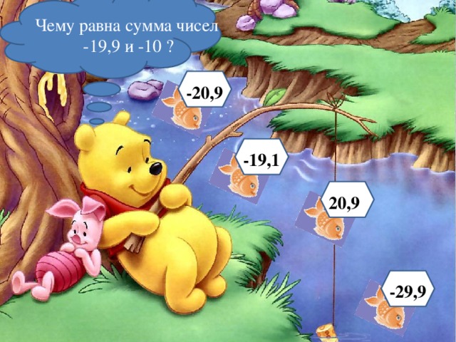 Чему равна сумма чисел  -19,9 и -10 ? -20,9 -19,1 20,9 -29,9 