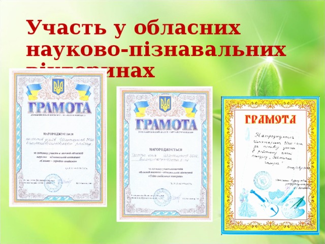 Участь у обласних науково-пізнавальних вікторинах 