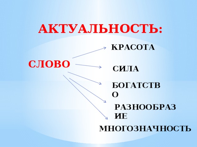 АКТУАЛЬНОСТЬ: КРАСОТА СЛОВО СИЛА БОГАТСТВО РАЗНООБРАЗИЕ МНОГОЗНАЧНОСТЬ 