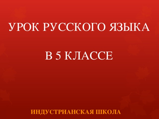 УРОК РУССКОГО ЯЗЫКА В 5 КЛАССЕ ИНДУСТРИАНСКАЯ ШКОЛА 