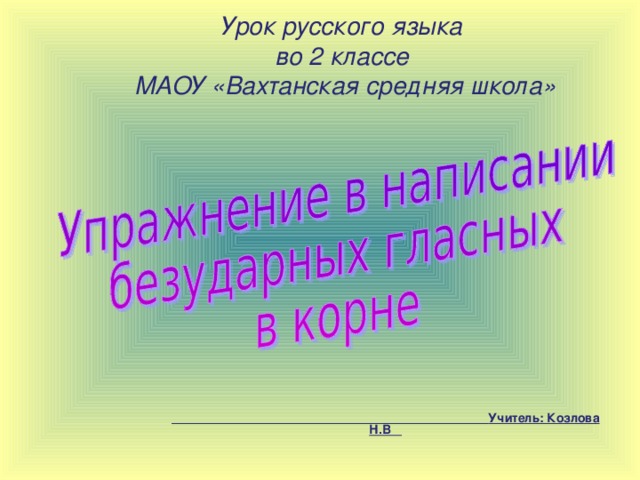 Урок русского языка  во 2 классе  МАОУ «Вахтанская средняя школа»    Учитель: Козлова Н.В