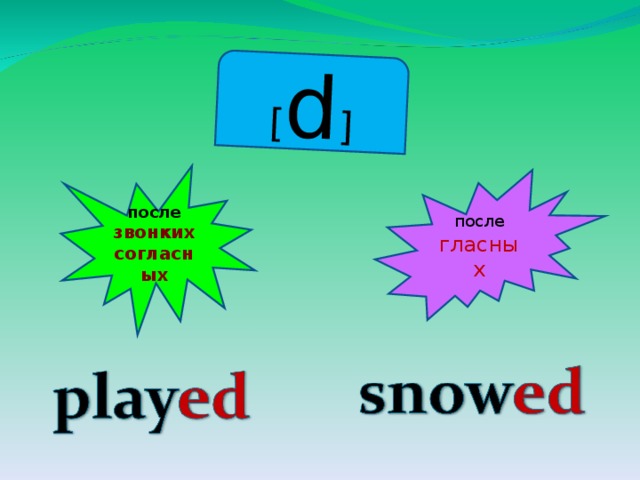 [ d ] после звонких согласных после гласных 
