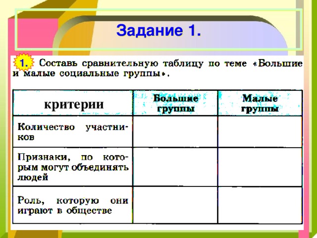 Задание 1. 1. критерии 