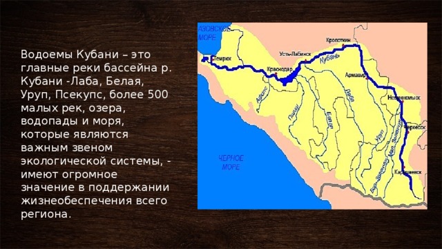 Схема реки кубань с притоками и морем