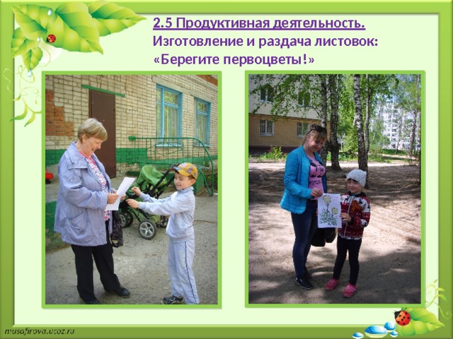 2.5 Продуктивная деятельность. Изготовление и раздача листовок: «Берегите первоцветы!» 
