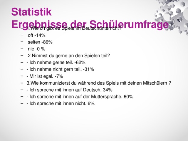 Statistik  Ergebnisse der Schülerumfrage