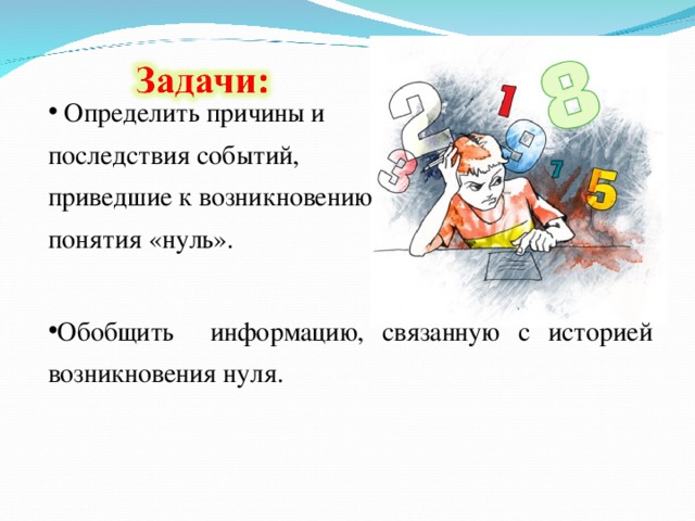  Определить причины и последствия событий, приведшие к возникновению понятия «нуль». Обобщить информацию, связанную с историей возникновения нуля. 