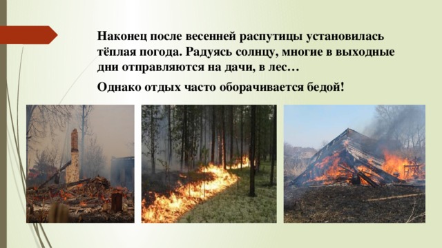 Наконец после весенней распутицы установилась тёплая погода. Радуясь солнцу, многие в выходные дни отправляются на дачи, в лес… Однако отдых часто оборачивается бедой!  