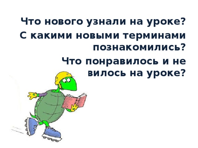 Что нового узнали на уроке? С какими новыми терминами познакомились? Что понравилось и не понравилось на уроке? 