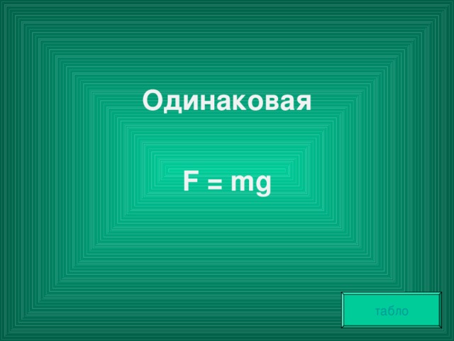 Одинаковая  F = mg табло