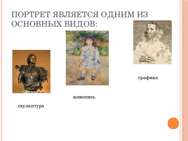 Портрет является одним из основных видов: графика живопись скульптура 