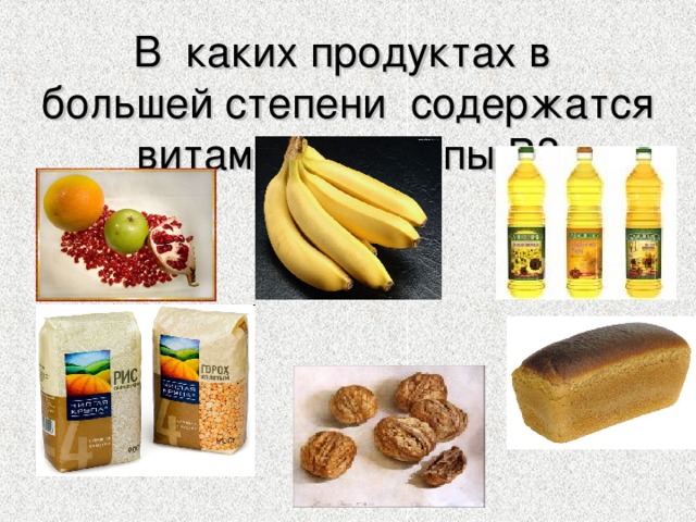 Витамины группы б в продуктах таблица