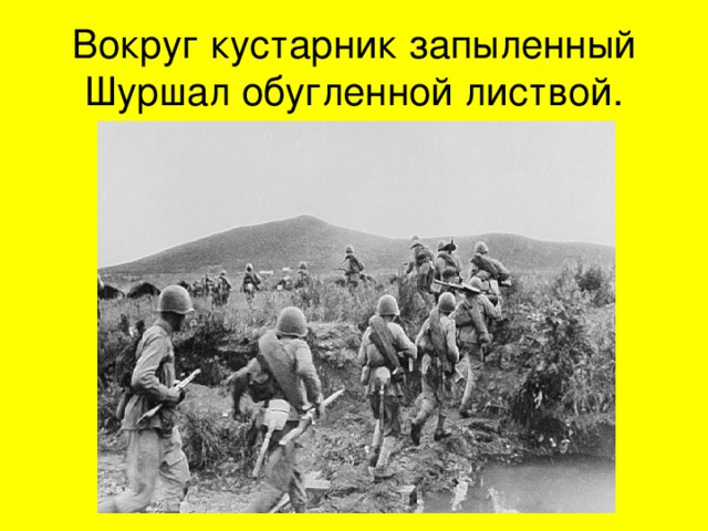 Вокруг кустарник запыленный  Шуршал обугленной листвой. 