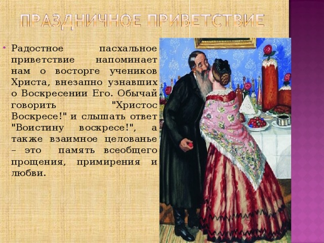 Радостное пасхальное приветствие напоминает нам о восторге учеников Христа, внезапно узнавших о Воскресении Его. Обычай говорить 