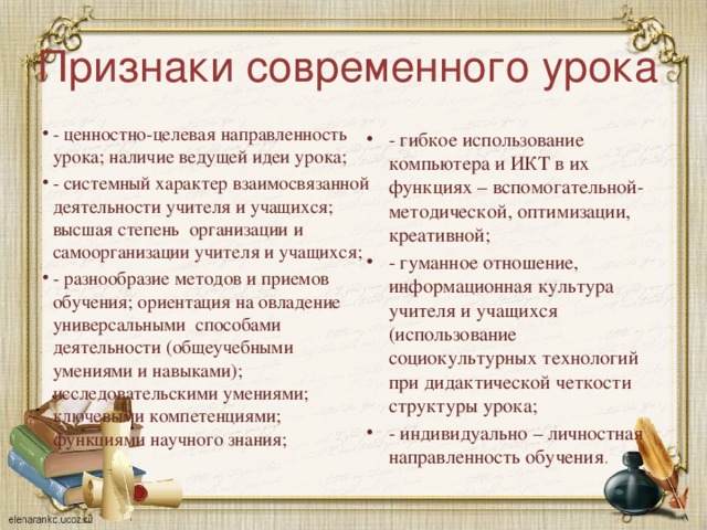 Признаки современного урока