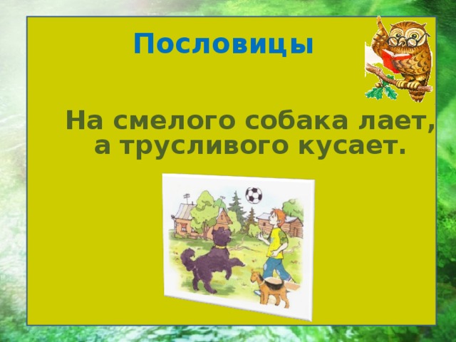 Пословицы На смелого собака лает,  а трусливого кусает. 