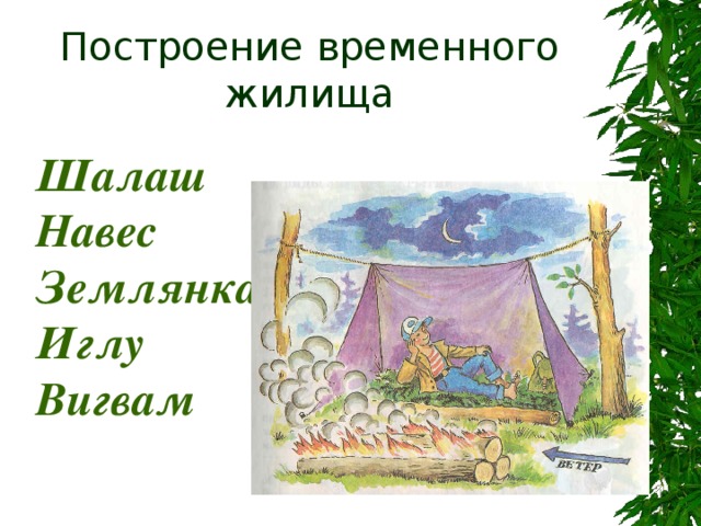 Построение временного жилища Шалаш Навес Землянка Иглу Вигвам 