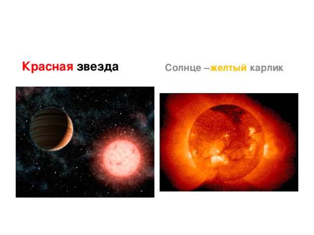  Красная звезда  Солнце – желтый карлик  