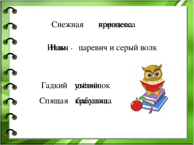 Снежная принцесса королева Илья - царевич и серый волк Иван Гадкий цыплёнок утёнок Спящая бабушка красавица