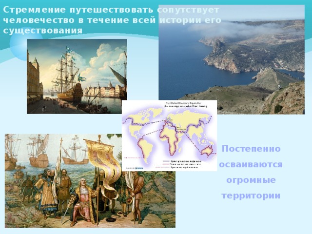 Стремление путешествовать сопутствует человечество в течение всей истории его существования Постепенно осваиваются огромные территории 