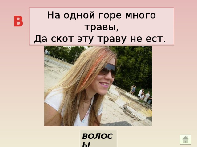 На одной горе много травы, Да скот эту траву не ест. В ВОЛОСЫ