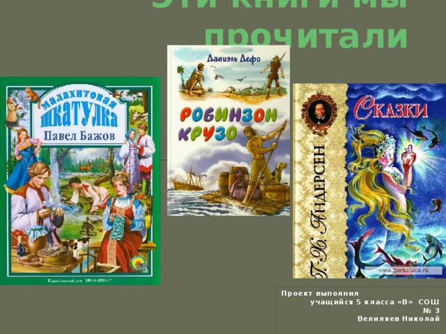  Эти книги мы прочитали Проект выполнил учащийся 5 класса «В» СОШ № 3 Велиляев Николай    