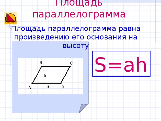Найти площадь параллелограмма блок схема