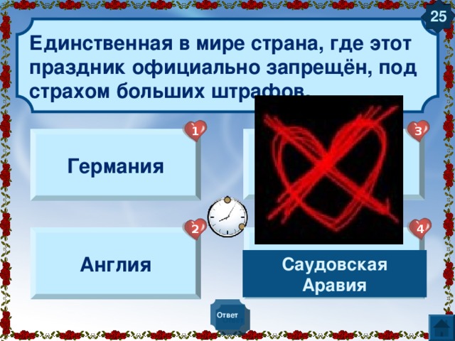 20 На Руси есть свой праздник влюблённых. Он связан с легендарной историей любви Петра и Февронии. 1 3 Ивана Купала Масленица Ивана Купала 4 2 Троица Благовещенье Ответ 