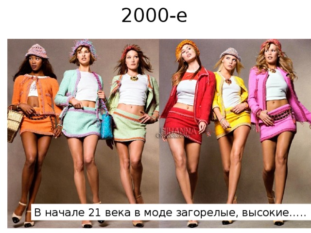 2000-е В начале 21 века в моде загорелые, высокие…..