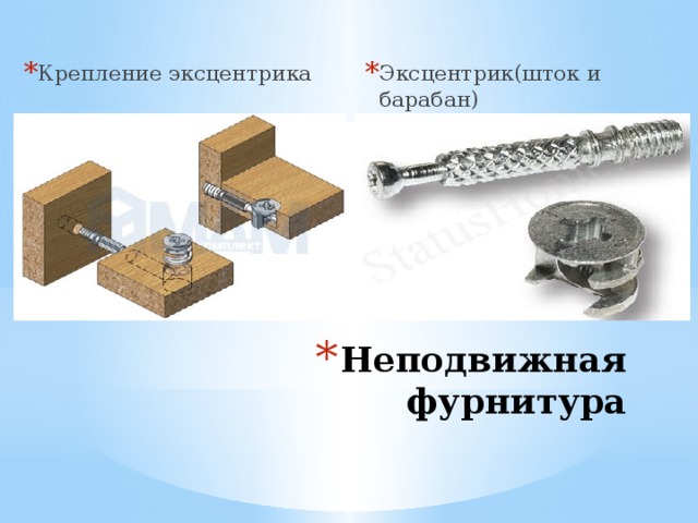 Эксцентрик(шток и барабан) Крепление эксцентрика Неподвижная фурнитура 
