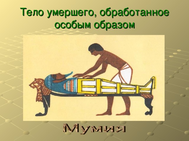 Тело умершего, обработанное особым образом 