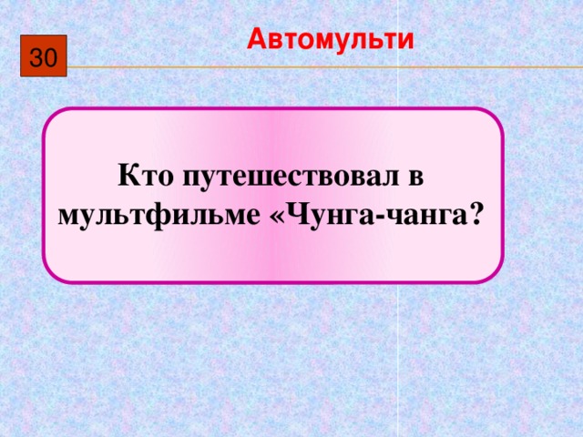 Автомульти 30  Кто путешествовал в мультфильме «Чунга-чанга? 