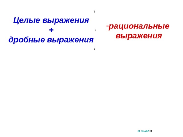 Целые выражения +  дробные выражения  рациональные выражения 11 Слайд 11 