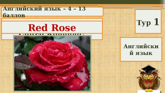 Английский язык – 4 – 13 баллов Тур 1 What is the symbol of the United Kingdom? Red Rose Английский язык 
