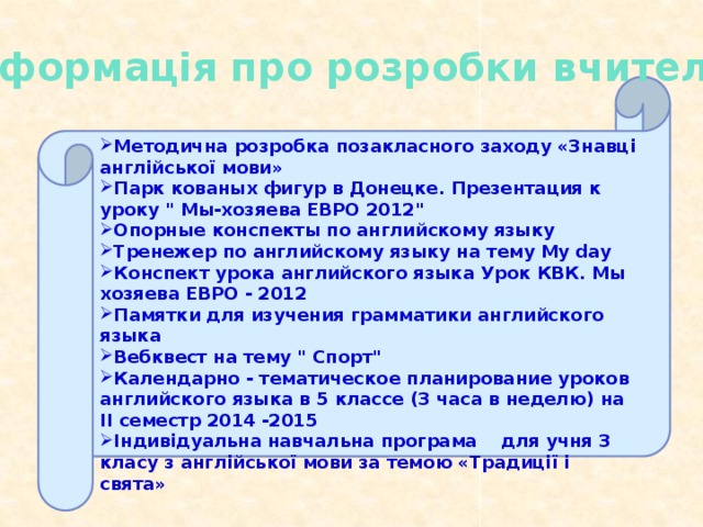 Інформація про розробки вчителя