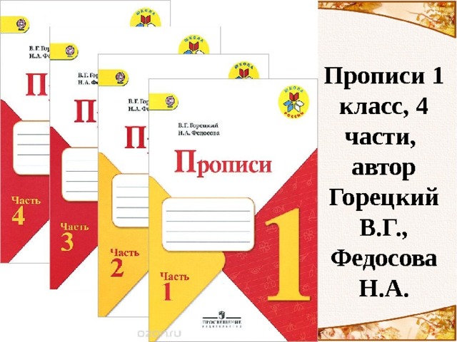Прописи 1 класс, 4 части,  автор Горецкий В.Г., Федосова Н.А. 