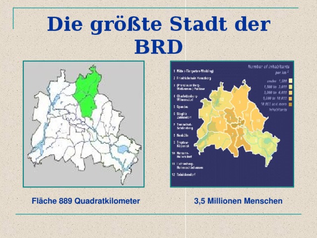 Die größte Stadt der BRD Fläche 889 Quadratkilometer 3,5 Millionen Menschen