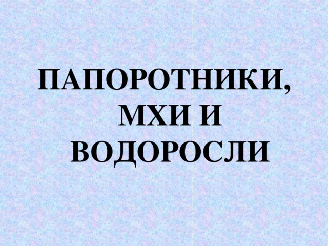 ПАПОРОТНИКИ, МХИ И ВОДОРОСЛИ 