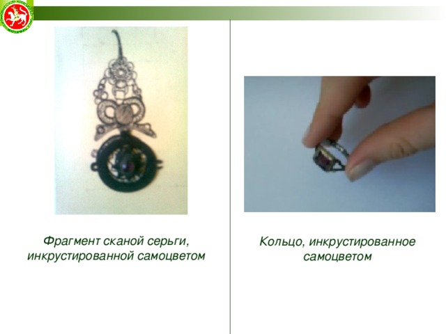 Фрагмент сканой серьги, инкрустированной самоцветом Кольцо, инкрустированное самоцветом 