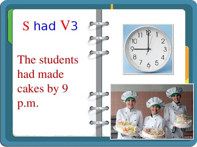S had V 3 The students had made cakes by 9 p.m. 