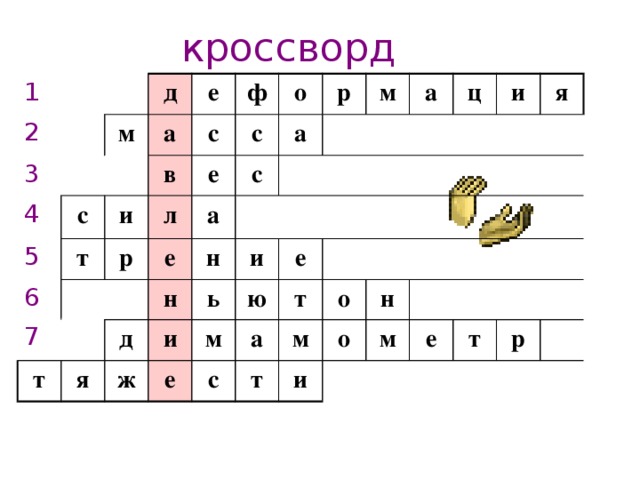 кроссворд 1 2 3 д 4 м е с 5 а с ф в и с л 6 т о е а р с а р м е 7 а н т и н ц е ь я д и ю ж и я е м т а о с м н т о и м е т р  