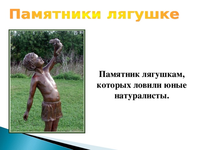 Памятник лягушкам, которых ловили юные натуралисты. 