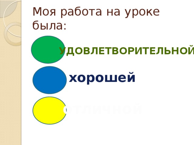 Моя работа на уроке была: удовлетворительной хорошей отличной 